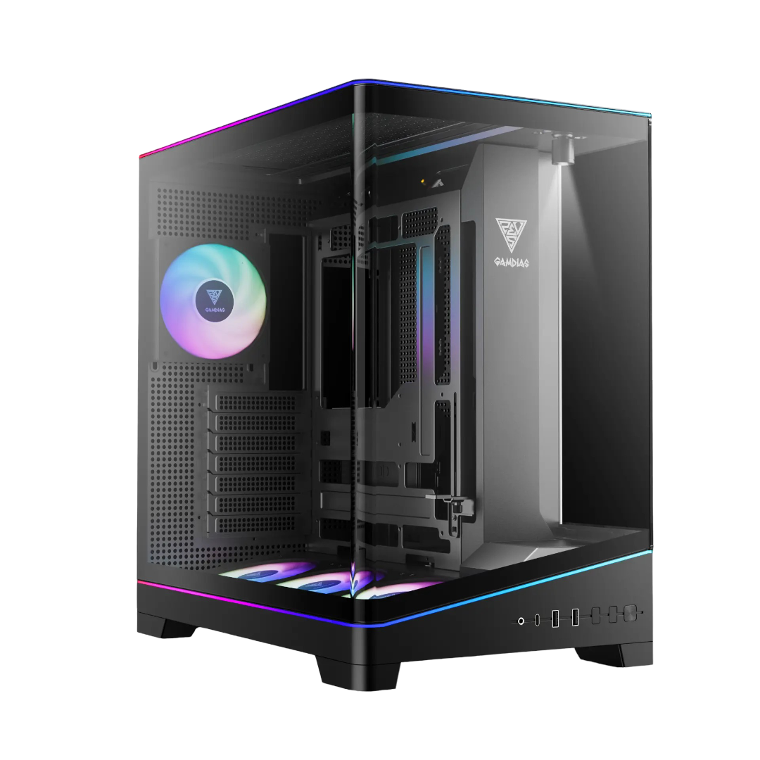 Thùng máy Gamdias Atlas P6 CG (Kèm sẵn 4 Fan ARGB) | F-ATX, Mid Tower, Kính cường lực, Đen