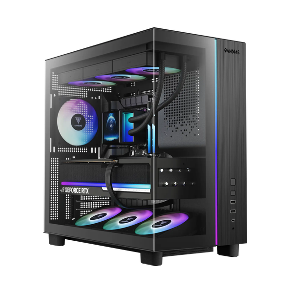  Thùng máy Gamdias Atlas M4 (Kèm sẵn 4 Fan ARGB) | F-ATX, Mid Tower, Kính cường lực, Đen 