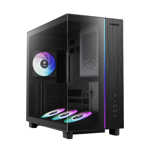  Thùng máy Gamdias Atlas M4 (Kèm sẵn 4 Fan ARGB) | F-ATX, Mid Tower, Kính cường lực, Đen 