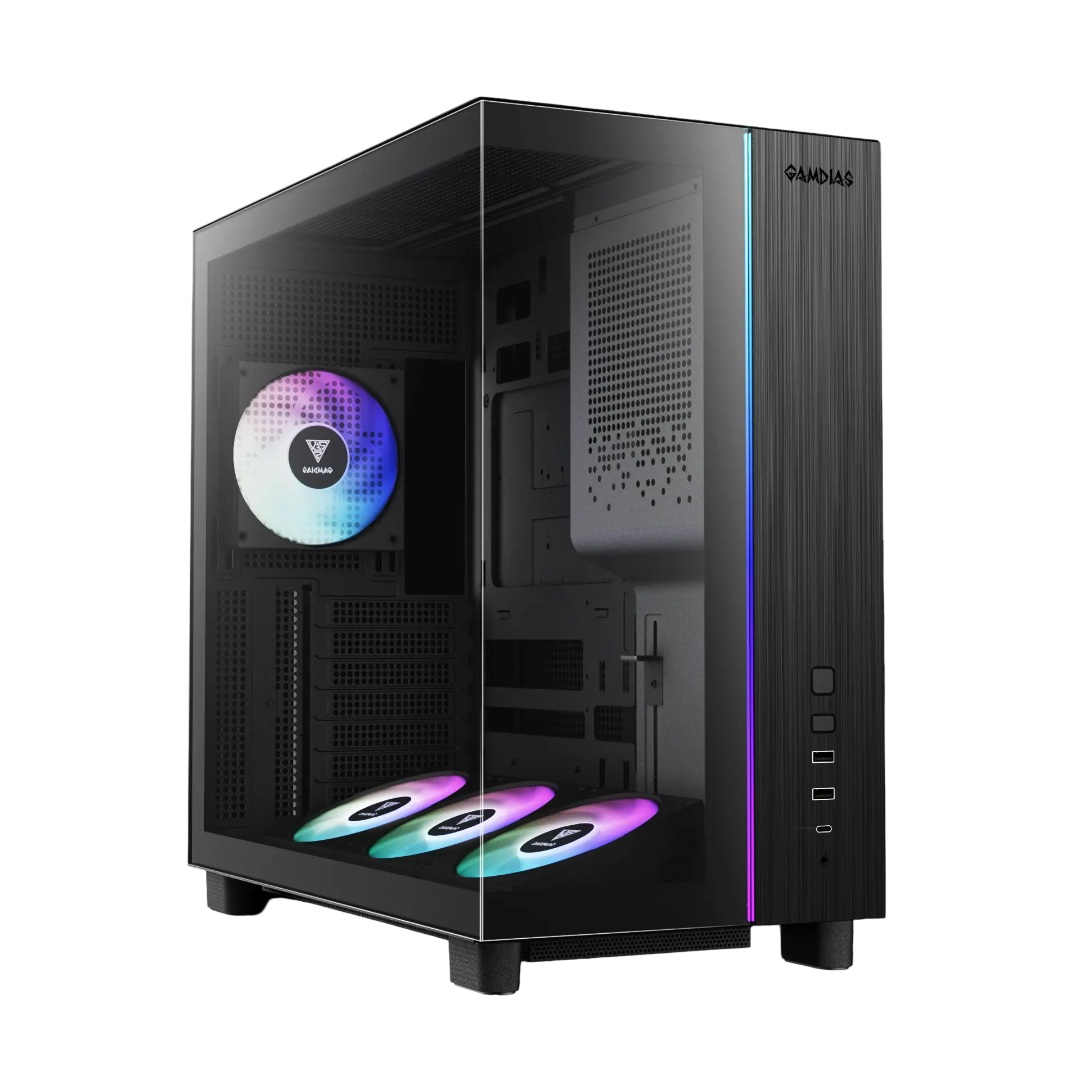 Thùng máy Gamdias Atlas M4 (Kèm sẵn 4 Fan ARGB) | F-ATX, Mid Tower, Kính cường lực, Đen