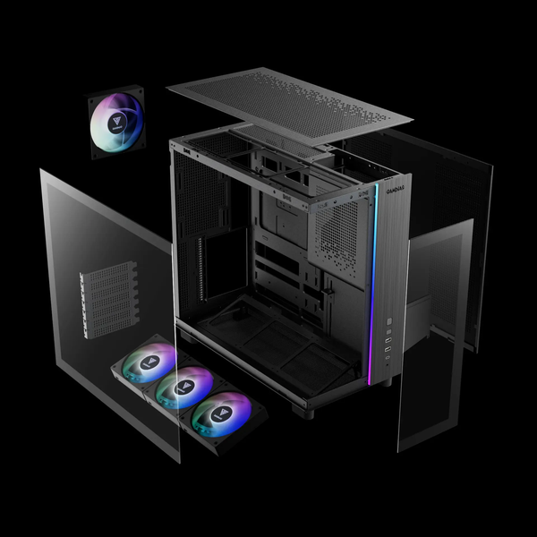  Thùng máy Gamdias Atlas M4 (Kèm sẵn 4 Fan ARGB) | F-ATX, Mid Tower, Kính cường lực, Đen 