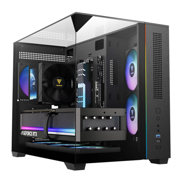  Thùng máy Gamdias Atlas M3M (Kèm sẵn 3 Fan ARGB) | M-ATX, Micro Tower, Kính cường lực, Đen 