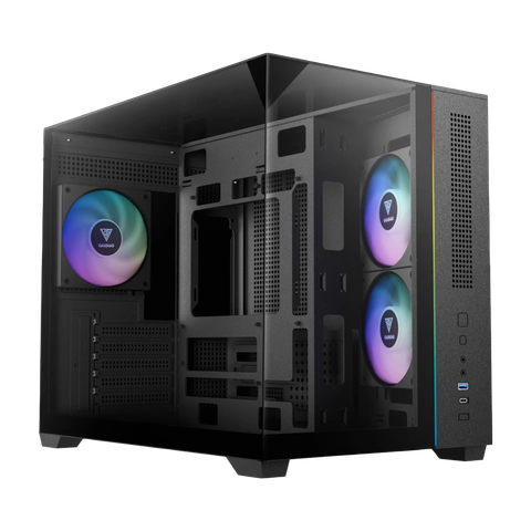 Thùng máy Gamdias Atlas M3M (Kèm sẵn 3 Fan ARGB) | M-ATX, Micro Tower, Kính cường lực, Đen