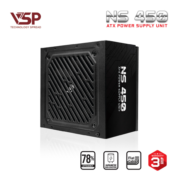 Nguồn máy tính VSP NS450 450W Đen | ATX, Cáp dẹt 