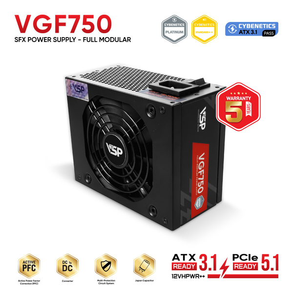 Nguồn máy tính SFX VSP VGF750 | Full Modular, Cybenetics Platinum, 750W, Đen 