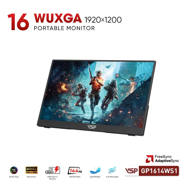  Màn hình di động VSP GP1614WS1 | 16 inch, WUXGA, 144Hz, IPS, USB C, Mini HDMI, Tích hợp loa 
