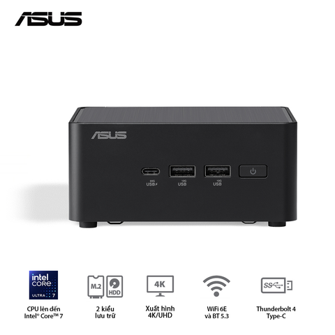 Mini PC ASUS NUC 14 Pro Tall NUC14RVH (RNUC14RVHI300000I) | Intel Core 3 100U, 2x Slot DDR5-5600, M.2 PCIe Gen4 NVMe, WiFi 6E, Bluetooth, Đen