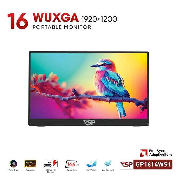  Màn hình di động VSP GP1614WS1 | 16 inch, WUXGA, 144Hz, IPS, USB C, Mini HDMI, Tích hợp loa 