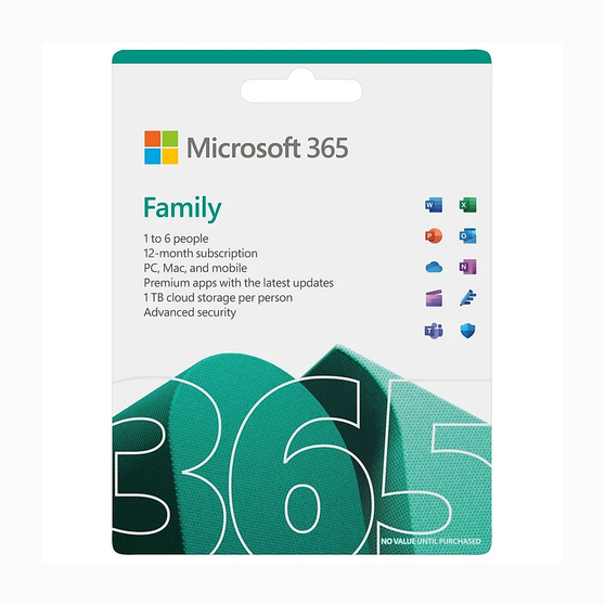 Phần mềm Microsoft 365 Family EP2-36878 | 12 tháng, Dành cho tối đa 6 người, 5 thiết bị/tài khoản, Word, Excel, PowerPoint, 1TB OneDrive 