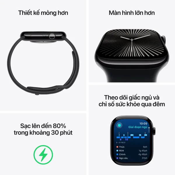  Apple Watch Series 10 46mm (GPS) | Viền nhôm, dây cao su Size S/M SN: CJ6HWLJYXR - Đen 