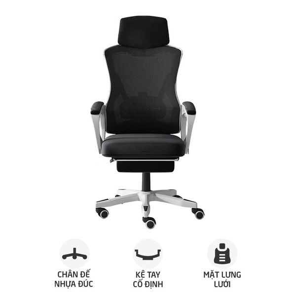 Ghế công thái học OEM 818 | Trắng, 120kg, Chân xoay, Lưng lưới 