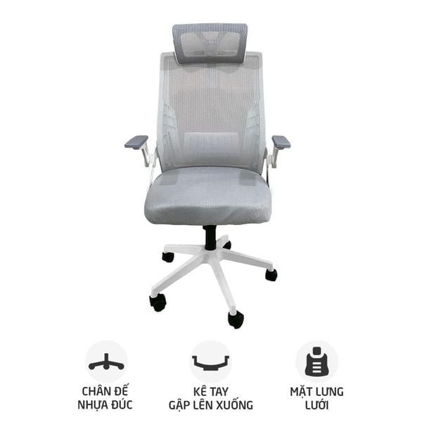  Ghế công thái học OEM 588 | Xám, 120kg, Chân xoay, Lưng lưới 