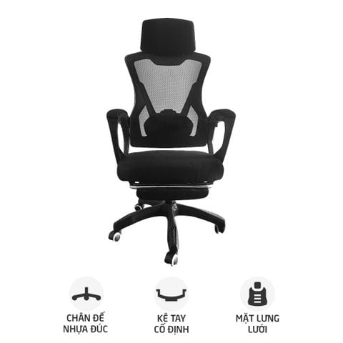 Ghế công thái học OEM 818 | Đen, 120kg, Chân xoay, Lưng lưới