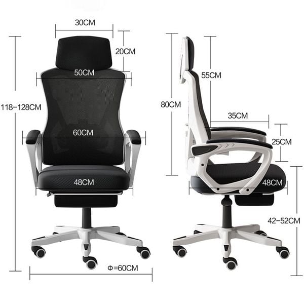  Ghế công thái học OEM 818 | Trắng, 120kg, Chân xoay, Lưng lưới 