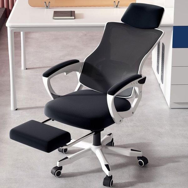  Ghế công thái học OEM 818 | Trắng, 120kg, Chân xoay, Lưng lưới 