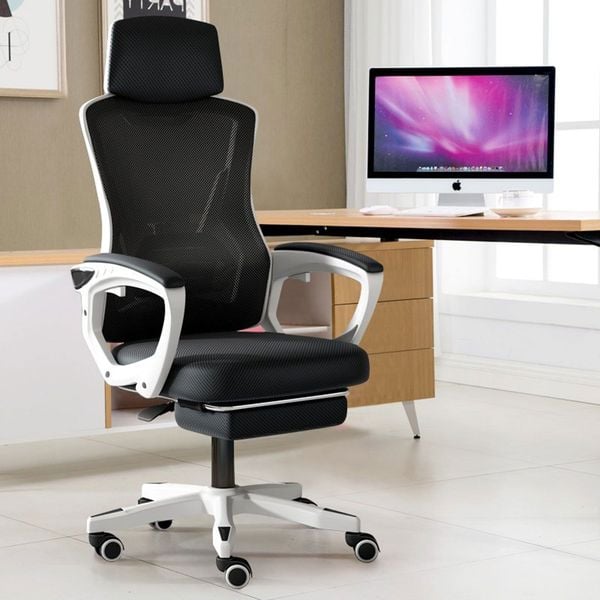  Ghế công thái học OEM 818 | Trắng, 120kg, Chân xoay, Lưng lưới 