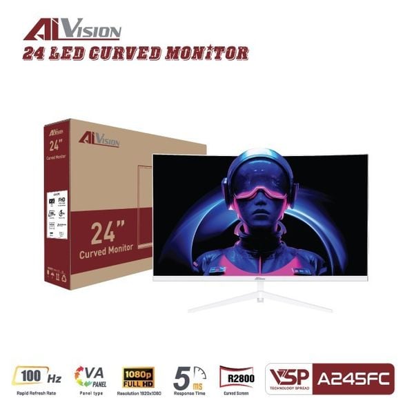  Màn hình Văn phòng Aivision A245FC White | 24 inch, FHD, 100Hz, VA 
