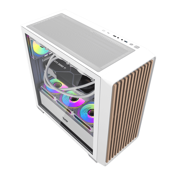  Thùng máy Case Darkflash DS900WD ATX - Trắng (Mặt gỗ) 