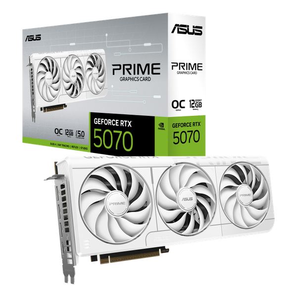  Card màn hình NVIDIA GeForce RTX 5070 ASUS Prime White OC | 12GB GDDR7, 6144 CUDA, 650W 