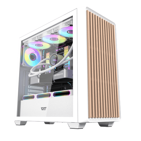 Thùng máy Case Darkflash DS900WD ATX - Trắng (Mặt gỗ)
