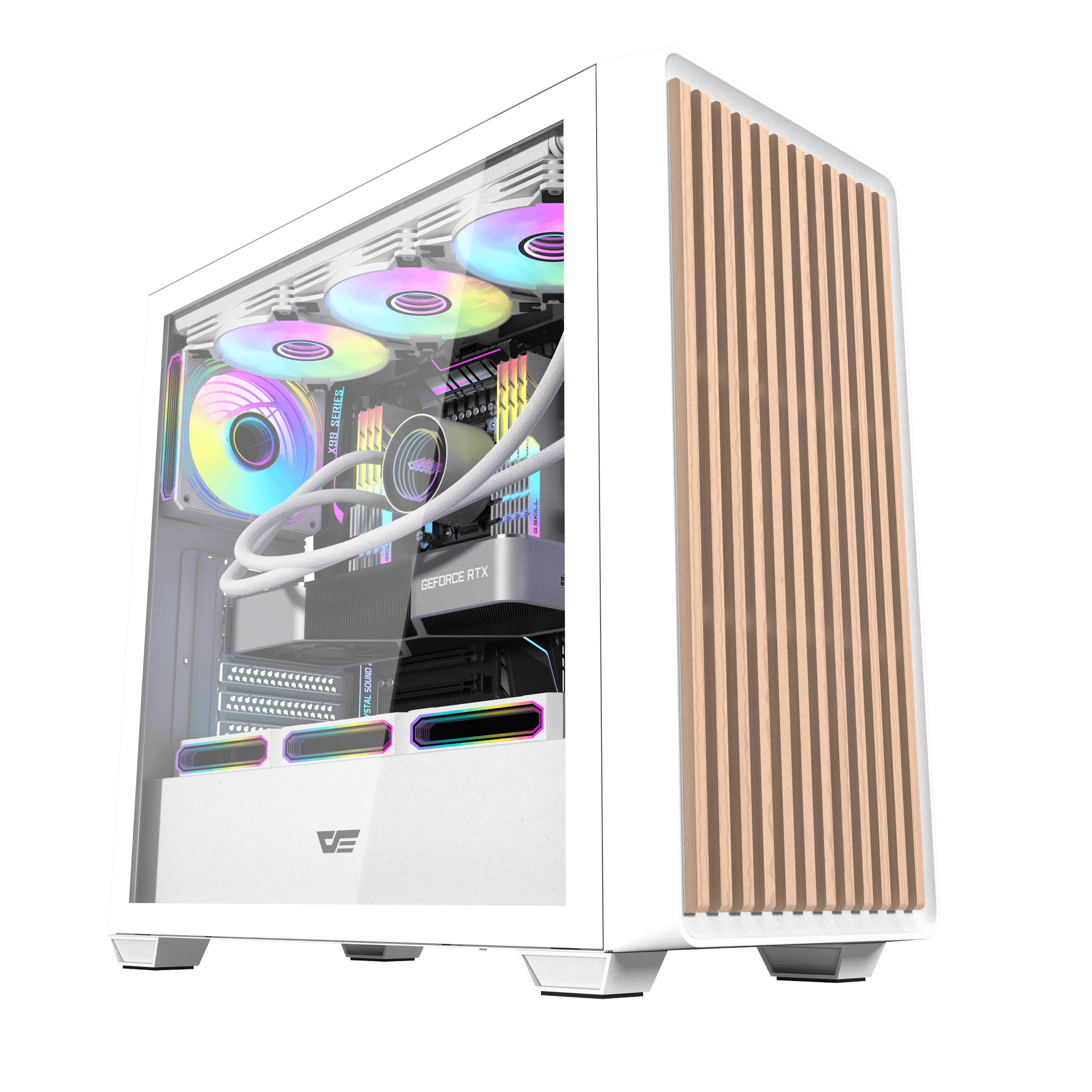 Thùng máy Case Darkflash DS900WD ATX - Trắng (Mặt gỗ)