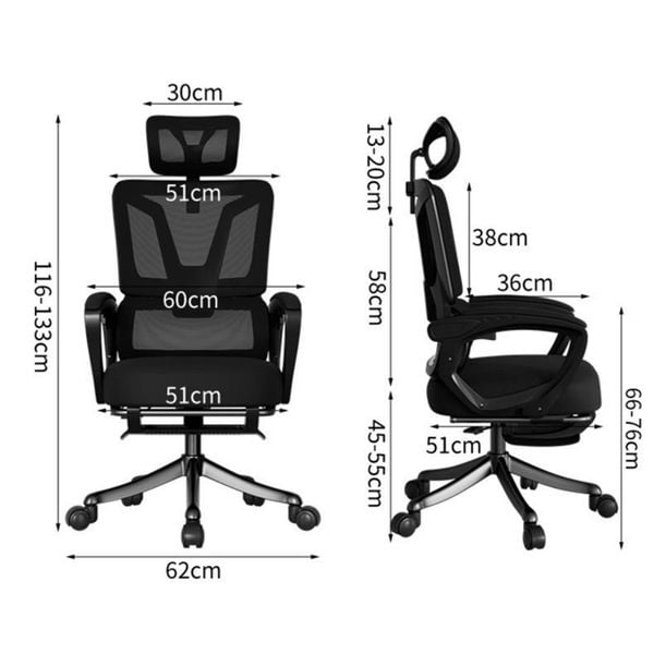 Ghế công thái học OEM 6 | Đen, 120kg, Chân xoay, Lưng lưới 