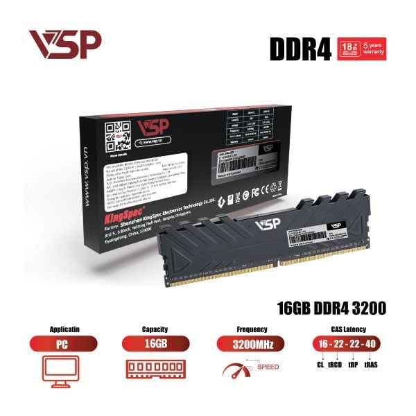  RAM PC VSP 16GB DDR4 | (1x16GB), 3200MHz, Intel/AMD DD04-16GDDR0143 