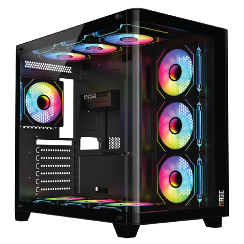 Thùng máy Magic Gaming GA-02 Curved F-ATX Support AIO 360 (Hồ Cá) Không Kèm Sẵn Fan - Đen