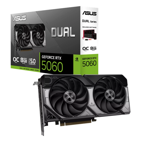  Card màn hình ASUS Dual GeForce RTX 5060 8GB GDDR7 OC Edition - A (DUAL-RTX5060-O8G-A) | 3840 CUDA, PCIe 5.0 