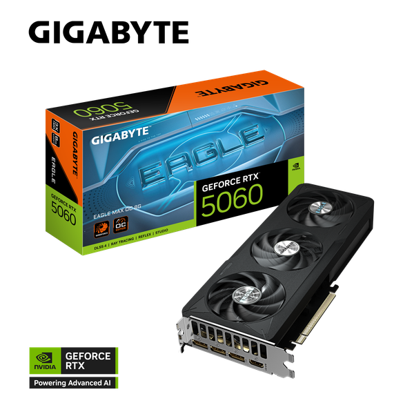  Card màn hình Gigabyte GeForce RTX 5060 EAGLE MAX OC 8G (GV-N5060EAGLEMAX OC-8GD) | 8GB GDDR7, 3840 CUDA, 550W 