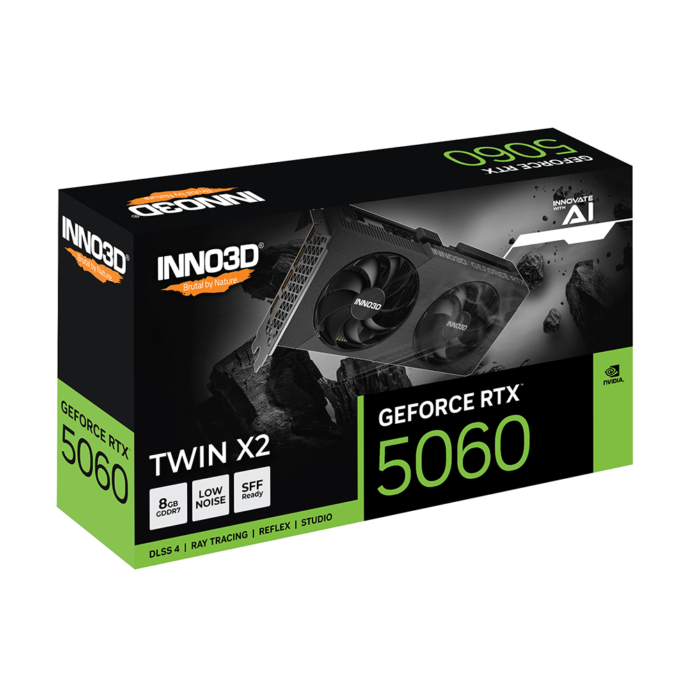Card màn hình INNO3D GeForce RTX 5060 Twin X2 V2 (N50602-08D7-198072N) | 8GB GDDR7, 3840 CUDA, 28Gbps, 550W