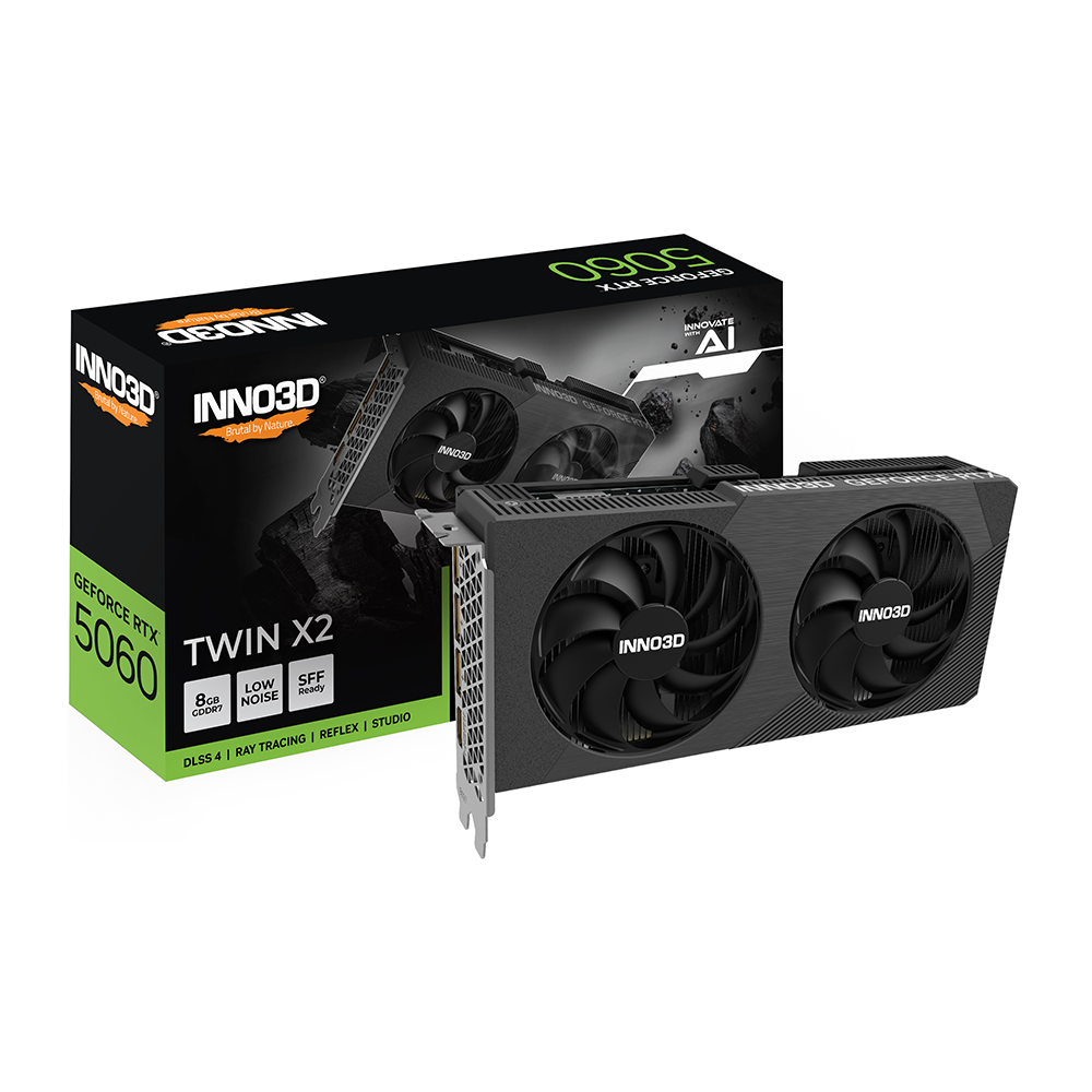 Card màn hình INNO3D GeForce RTX 5060 Twin X2 V2 (N50602-08D7-198072N) | 8GB GDDR7, 3840 CUDA, 28Gbps, 550W