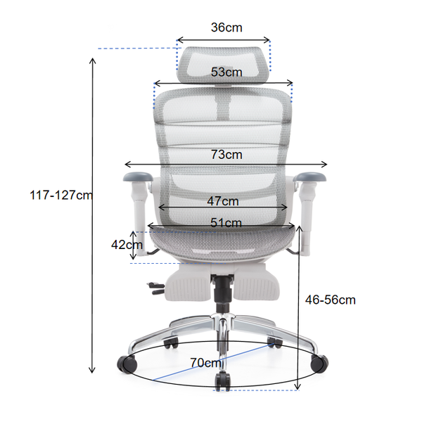  Ghế Công Thái Học Manson Foris, Màu Xám, Không gác chân | Đỡ Lưng Bionic Spine, Ngả Sâu 147 Độ, Tay 5D 