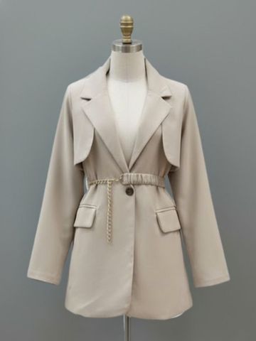  KHOÁC BLAZER ÁO KIỂU PHỐI 2 LỚP, KÈM BELT, KEM 
