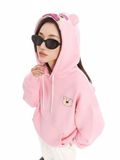  KHOÁC HOODIE NỈ, FORM RỘNG,NÓN GẤU, HỒNG 