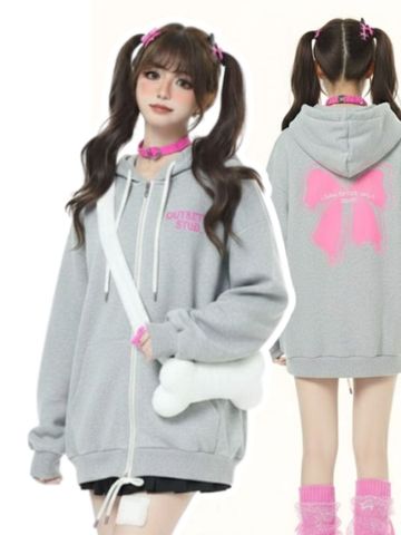  KHOÁC NỈ BÔNG PHỒNG, NƠ CUTE, XÁM 