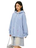  KHOÁC HOODIE NỈ, OVERSIZE, TÚI KIỂU, THÊU CUTE, XANH 