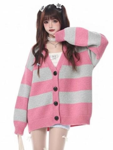  KHOÁC LEN RỘNG , SỌC HỒNG 