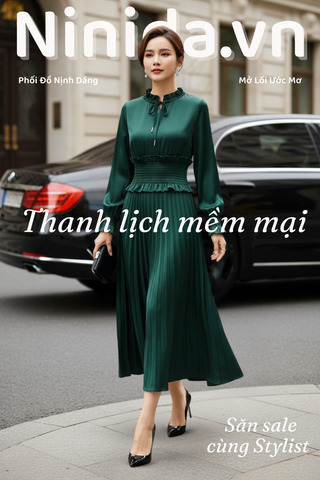  ĐẦM MIDI LỤA XANH 