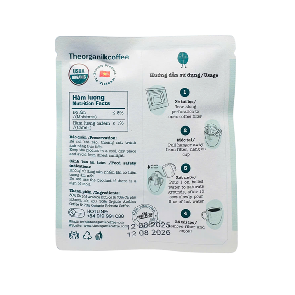 Cà phê Blend hữu cơ phin giấy TheorganiKcoffee - 1 túi