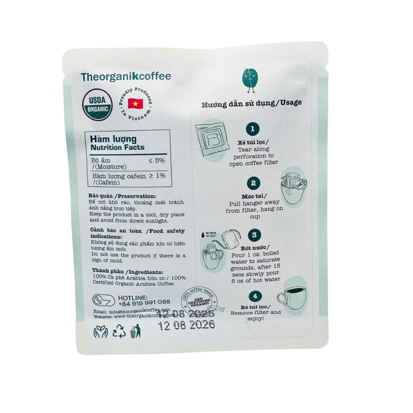 Cà phê Arabica hữu cơ phin giấy TheorganiKcoffee - 1 túi