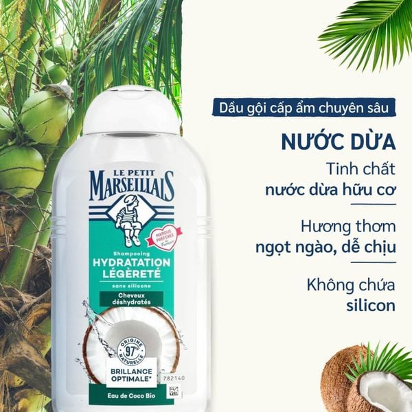 Dầu Gội Cấp Ẩm Chuyên Sâu 97% Hữu Cơ Le Petit Marseillais Từ Nước Dừa 250ml