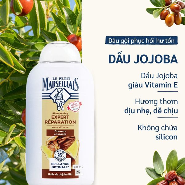 Dầu Gội Phục Hồi Tóc Hư Tổn Chuyên Sâu 95% Hữu Cơ Le Petit Marseillais Chiết Xuất Dầu Jojoba 250ml