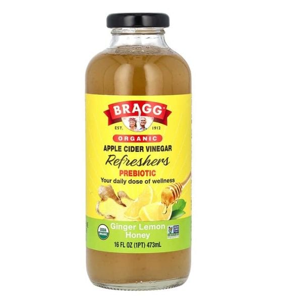 Giấm táo Bragg Organic vị gừng chanh mật ong 473ml