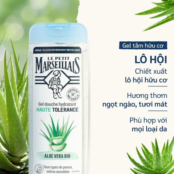 Gel tắm 98% Hữu Cơ Le Petit Marseillais Chiết Xuất Lô Hội 400ml