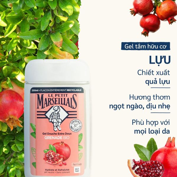 Gel Tắm Pháp Le Petit Marseillais Dịu Nhẹ Chiết Xuất Lựu Hữu Cơ 250ml
