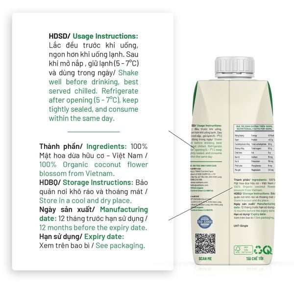 Mật hoa dừa tươi Organic Sokfarm 330ml - UHT Single