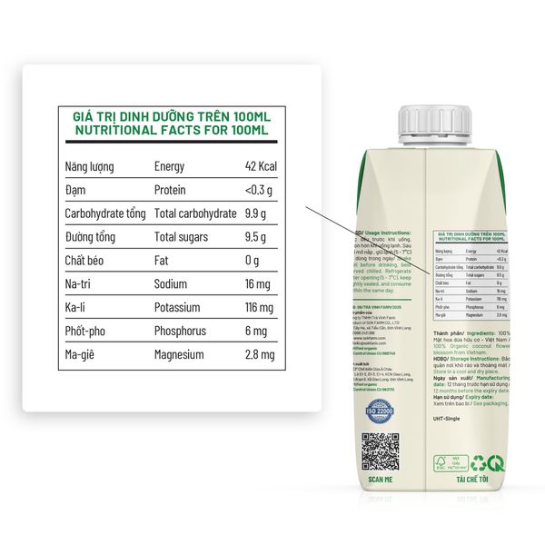 Mật hoa dừa tươi Organic Sokfarm 330ml - UHT Single
