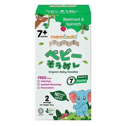 Mì rau củ hữu cơ cho bé vị củ dền cải bó xôi mennosato 80g 7m+