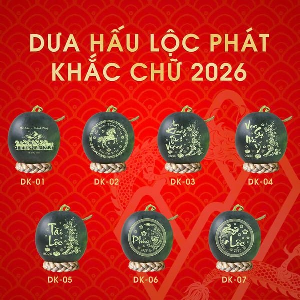 Dưa hấu lộc phát khắc chữ Tết 2026